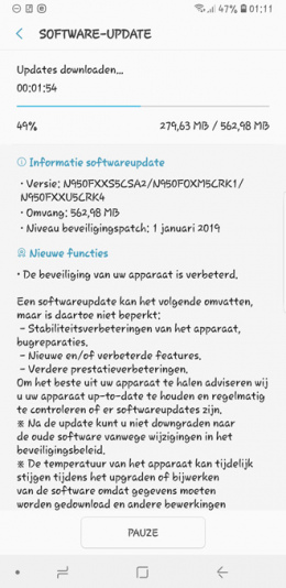 Galaxy Note 8 beveiligingsupdate januari 2019