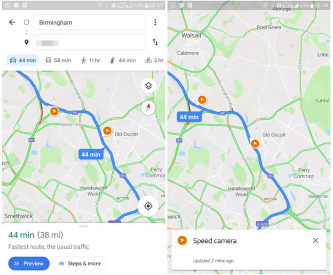 Google Maps snelheidscontrole