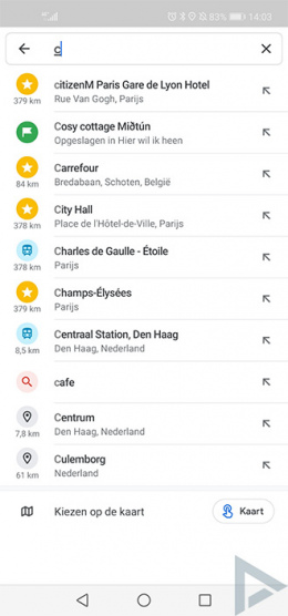 Google Maps zoeken icoontjes