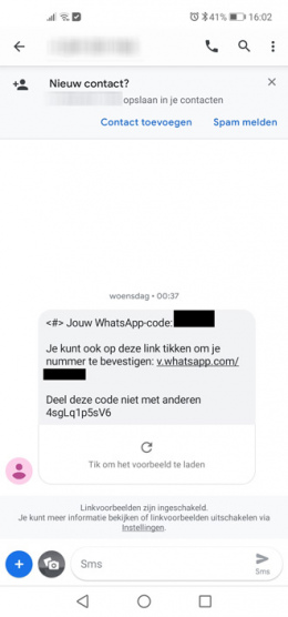 WhatsApp verificatiecode