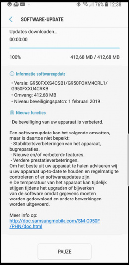 Galaxy S8 beveiligingsupdate februari 2019