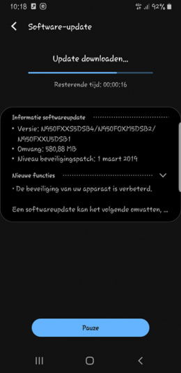 Galaxy Note 8 beveiligingsupdate maart 2019