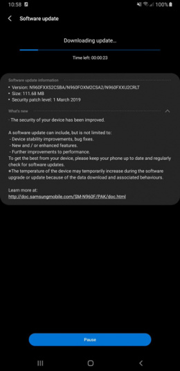 Galaxy Note 9 beveiligingsupdate maart 2019