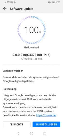 Huawei Mate 20 pro beveiligingsupdate maart 2019