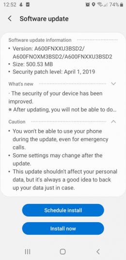 Galaxy A6 beveiligingsupdate april 2019