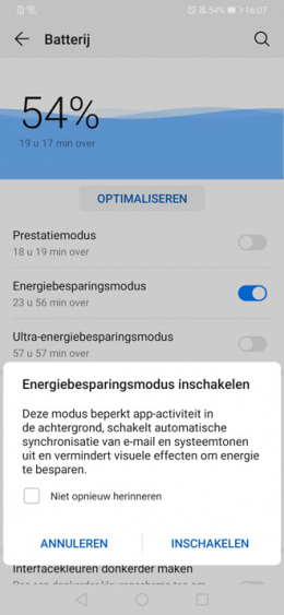 Huawei P30 energiebesparing