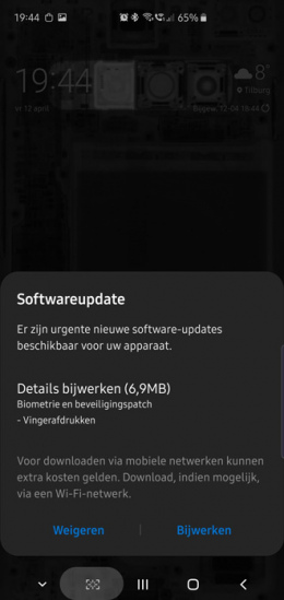 Samsung Galaxy S10 vingerafdrukscanner update