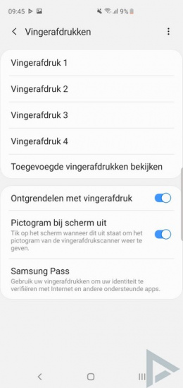 Galaxy S10 vingerafdruk