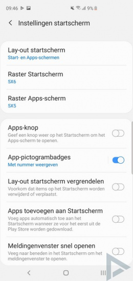 Galaxy S10 startscherm