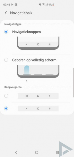 Galaxy S10 navigatiebalk