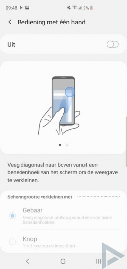 Galaxy S10 bediening een hand