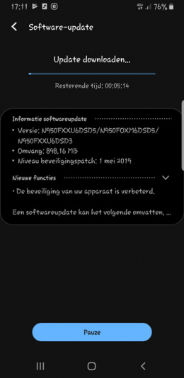 Galaxy note 8 beveiligingsupdate mei 2019