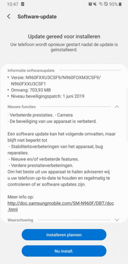 Galaxy S9 Note 9 juni update camera