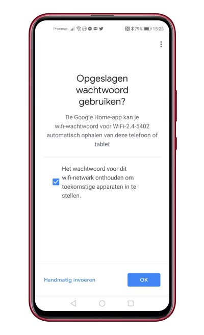 Opgeslagen wachtwoord gebruiken Google Home app