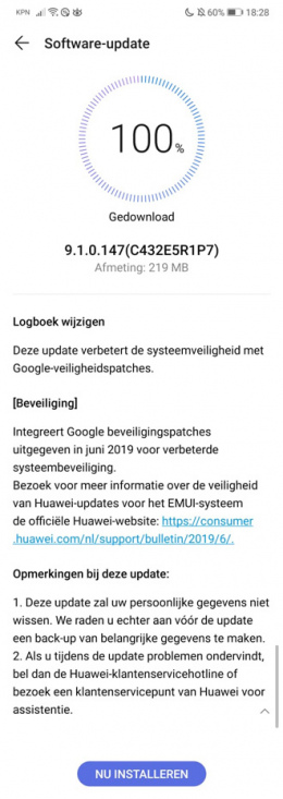 Huawei P20 Lite beveiligingsupdate juni 2019