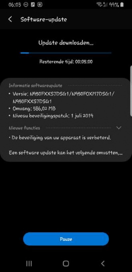 galaxy note 8 beveiligingsupdate juli 2019