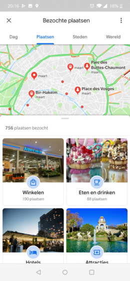 Google Maps plaatsen tijdlijn