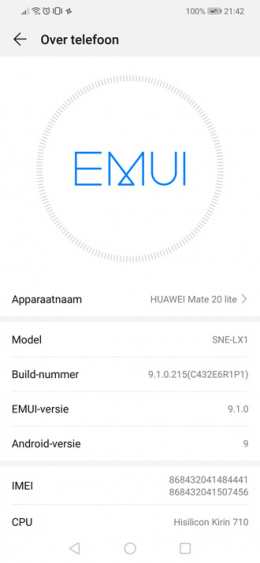 Huawei Mate 20 Lite EMUI 9.1