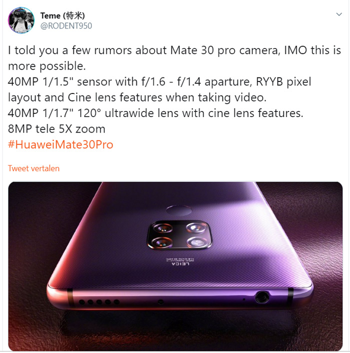 Huawei Mate 30 pro camera gerucht