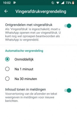 WhatsApp vingerafdrukvergrendeling