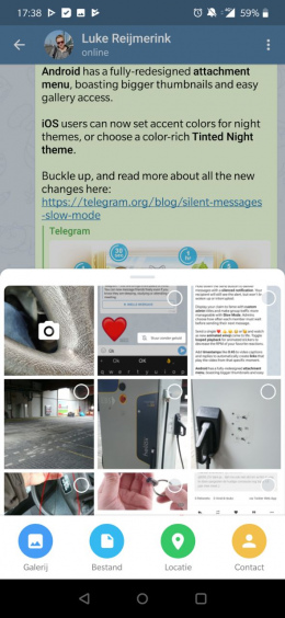 Bijlagescherm in Telegram 10.5