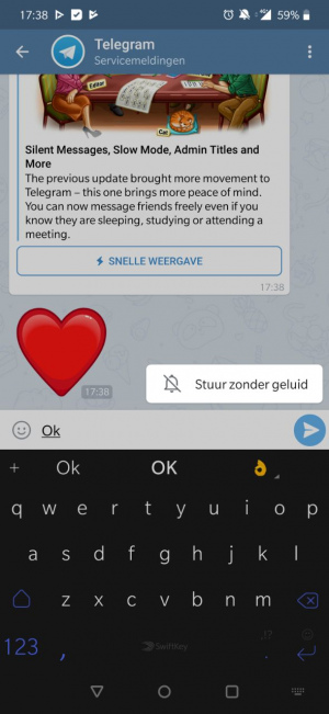 Stuur bericht zonder geluid in Telegram