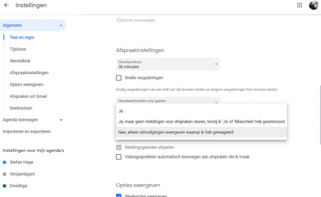 Google Agenda instellingen