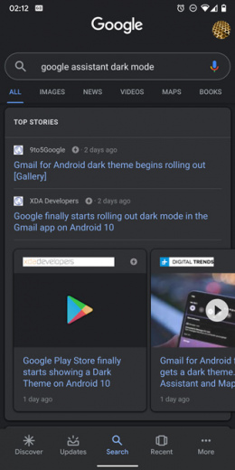 Google app dark theme