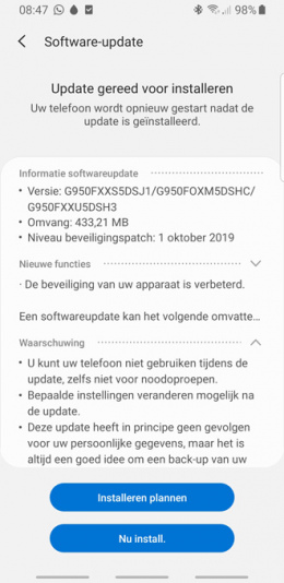 Galaxy S8 oktober 2019