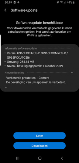 Samsung Galaxy S9 oktober update