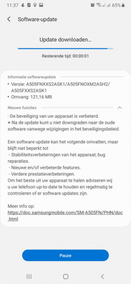 Galaxy A50 beveiligingsupdate november 2019