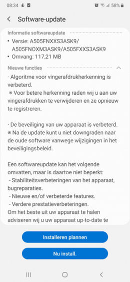 Galaxy A50 vingerafdrukscanner update