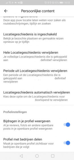 Google Maps profielsinstellingen