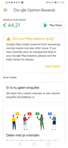 Google Opinion Rewards tegoed