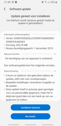 Galaxy S8 beveiligingsupdate december 2019
