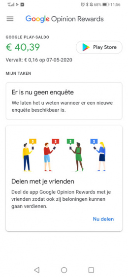 Google Opinion Rewards tegoed