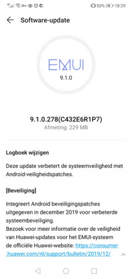 Huawei P20 Lite beveiligingsupdate december 2019