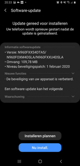 Galaxy Note 9 februari update