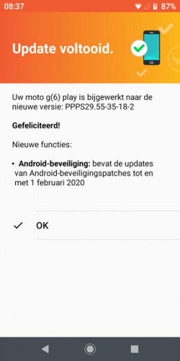 Moto G6 Play beveiligingsupdate februari 2020