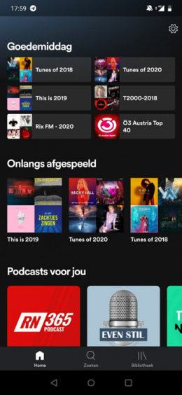 Spotify startscherm