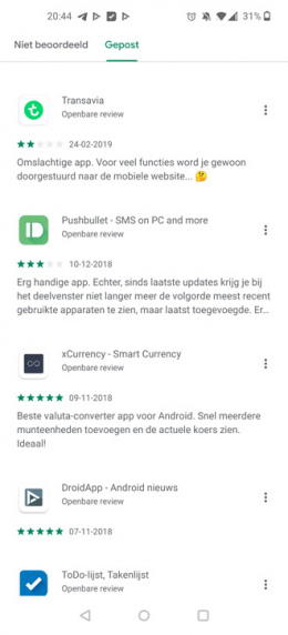 Google Play Store beoordeling