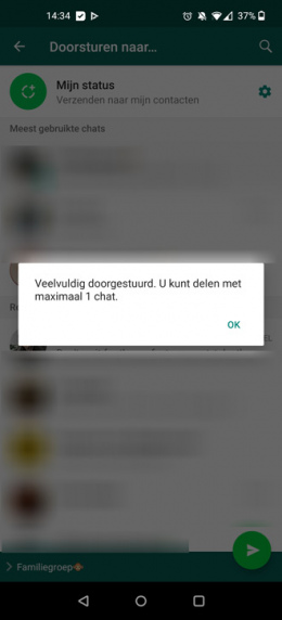 WhatsApp 1x doorsturen