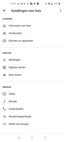 Google Home instellingen