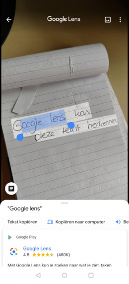 Google Lens handgeschreven tekst