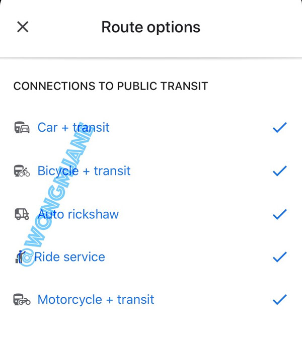 Google Maps route-opties openbaar vervoer