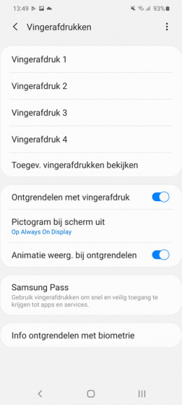 Samsung Galaxy S20 vingerafdruk