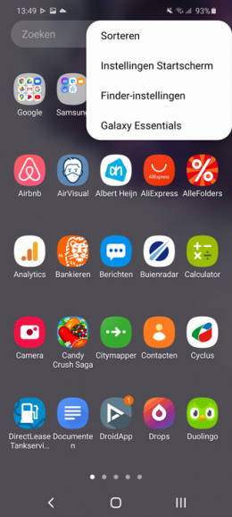 Samsung Galaxy menu sorteren