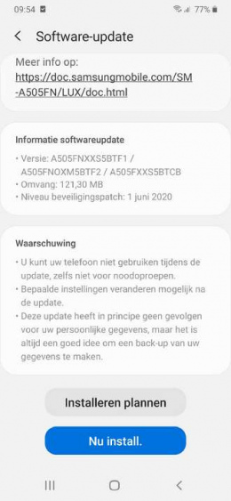 galaxy a50 beveiligingsupdate juni 2020