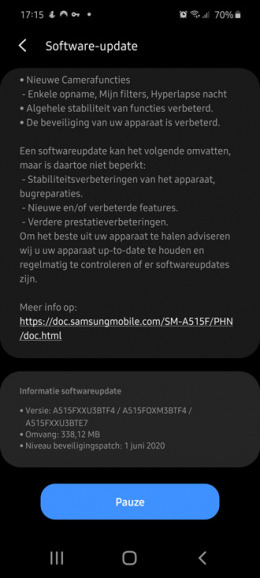 Galaxy A51 juni 2020 update