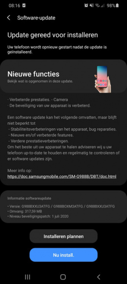 Galaxy S20 juli update